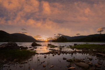 Dramatic sunset over Lake Wenatchee, Washington State