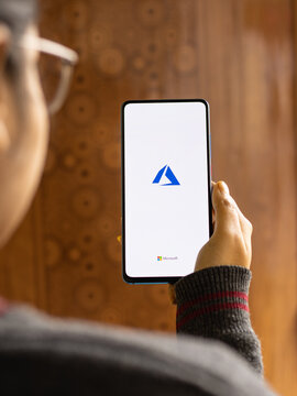 Assam, india - November 15, 2020 : Microsoft Azure logo on phone screen stock image.