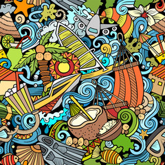 Cartoon doodles Maldives seamless pattern.