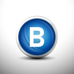 Letter B in 3D Shiny Blue Keys for web Icons, Education Icons and Alphabet Icons. Vector Illustration