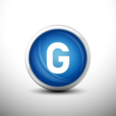 Letter G in 3D Shiny Blue Keys for web Icons, Education Icons and Alphabet Icons. Vector Illustration