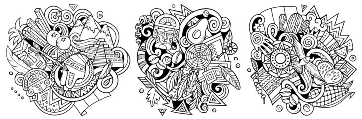 Peru cartoon vector doodle designs set.