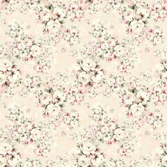  Abstract seamless print of drawn bouquets of roses. Light background. Beautiful pattern for your festive design and wallpaper. 