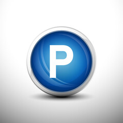 Letter P in 3D Shiny Blue Keys for web Icons, Education Icons and Alphabet Icons. Vector Illustration