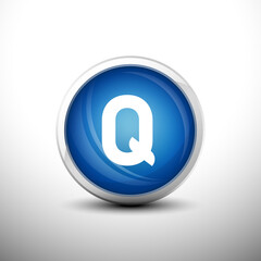 Letter Q in 3D Shiny Blue Keys for web Icons, Education Icons and Alphabet Icons. Vector Illustration