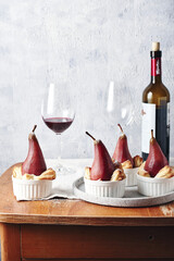 Pears in red wine.