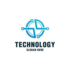 Letter GG with technology element logo template on modern style