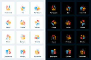 Set of vector icons in gradient style. Editable illustrations