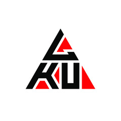 LKU triangle letter logo design with triangle shape. LKU triangle logo design monogram. LKU triangle vector logo template with red color. LKU triangular logo Simple, Elegant, and Luxurious Logo. LKU 