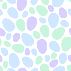 Happy Easter seamless pattern with colorful eggs on white background. Polka dots design for card, postcard, wallpaper, posters. Vector stock illustration. Cartoon style