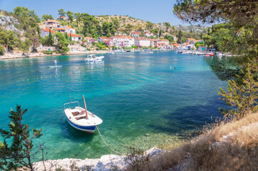 Scenic bay of Bobovisca village. Bobovisca lies on the west coast of Brac island in Croatia.