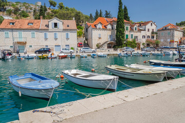 Scenic bay of Bobovisca village. Bobovisca lies on the west coast of Brac island in Croatia.