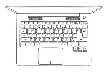 Vector sketch of an open laptop isolated on a white background. Close-up top view.