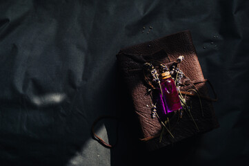 Naklejka premium Love potion, lavender on top of a notebook