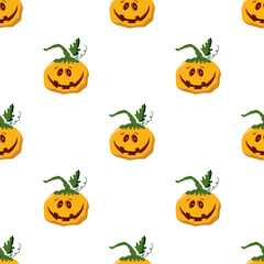 Halloween pumpkin seamless pattern. Cute cartoon pumpkins, holiday background design, vector illustration
