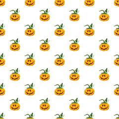 Halloween pumpkin seamless pattern. Cute cartoon pumpkins, holiday background design, vector illustration