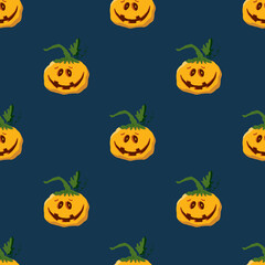 Halloween pumpkin seamless pattern. Cute cartoon pumpkins, holiday background design, vector illustration