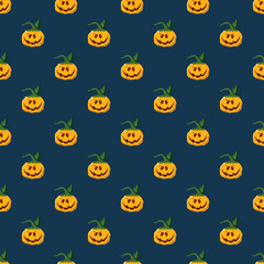 Halloween pumpkin seamless pattern. Cute cartoon pumpkins, holiday background design, vector illustration
