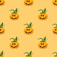 Halloween pumpkin seamless pattern. Cute cartoon pumpkins, holiday background design, vector illustration