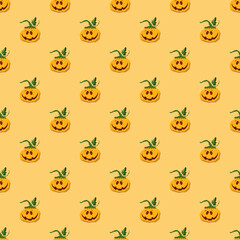 Halloween pumpkin seamless pattern. Cute cartoon pumpkins, holiday background design, vector illustration
