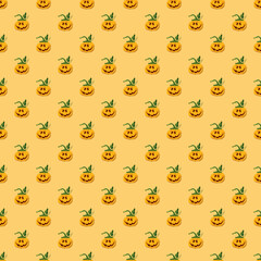 Halloween pumpkin seamless pattern. Cute cartoon pumpkins, holiday background design, vector illustration