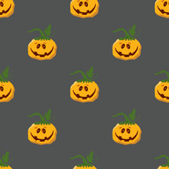 Halloween pumpkin seamless pattern. Cute cartoon pumpkins, holiday background design, vector illustration