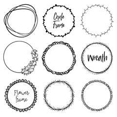 Floral wreath. Beautiful Branch Border in black.