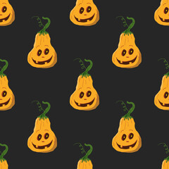 Halloween pumpkin seamless pattern. Cute cartoon pumpkins, holiday background design, vector illustration
