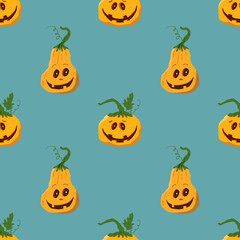 Halloween pumpkin seamless pattern. Cute cartoon pumpkins, holiday background design, vector illustration