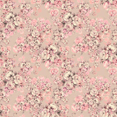 Obraz na płótnie Canvas Abstract seamless print of drawn bouquets of roses. Light background. Beautiful pattern for your festive design and wallpaper. 