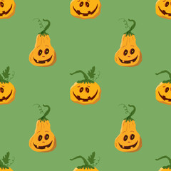Halloween pumpkin seamless pattern. Cute cartoon pumpkins, holiday background design, vector illustration