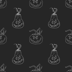 Halloween pumpkin seamless pattern. Cute cartoon pumpkins, holiday background design, vector illustration