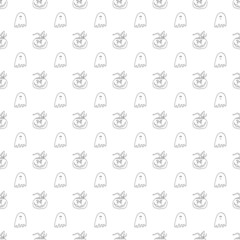 Halloween seamless pattern design. Cute cartoon pumpkin and ghost, holiday background, vector illustration