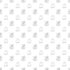 Halloween seamless pattern design. Cute cartoon pumpkin and ghost, holiday background, vector illustration