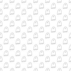 Cute ghost seamless pattern design. Halloween holiday, cartoon background, vector illustration