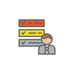 Tasks man outline colored icon. Elements of Business illustration line colored icon. Signs and symbols can be used for web, logo, mobile app, UI, UX