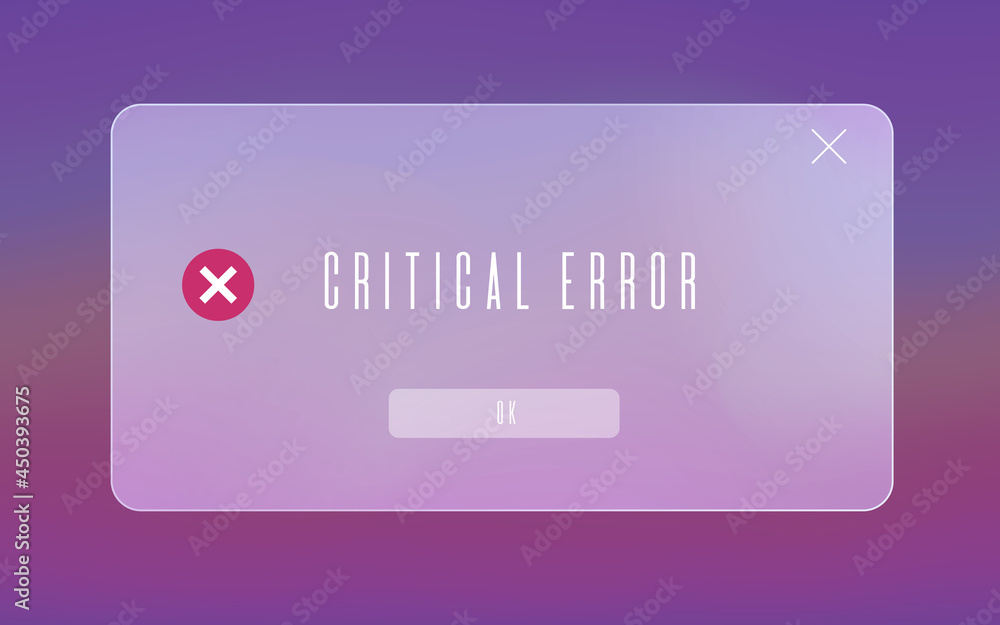 Wall mural system error pop-up message of translucent frosted glass