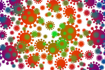 Coronavirus illistration red and green cells in different sizes on white backround