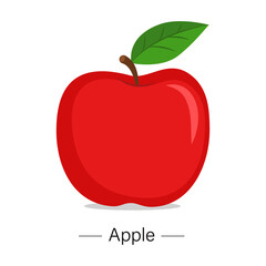 Red apple with green leaf isolated on a white background. Vector illustration