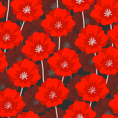 Floral seamless with hand drawn color poppies. Cute summer background with flowers and leaves. Modern floral compositions. Fashion vector stock illustration for wallpaper, posters, fabric, textile