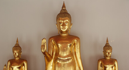  three golden buddhas three golden buddhas side by side religion buddhism golden statue