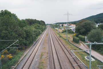 Fototapeta na wymiar Railway tracks in a rural area