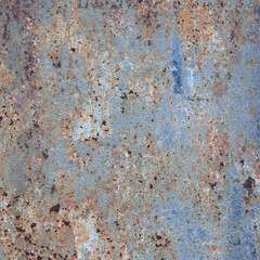 Old light blue painted grey rusty rustic rust iron metal background texture, vertical aged damaged weathered scratched plain paint patch plate, grunge pattern copy space macro closeup, scratches large