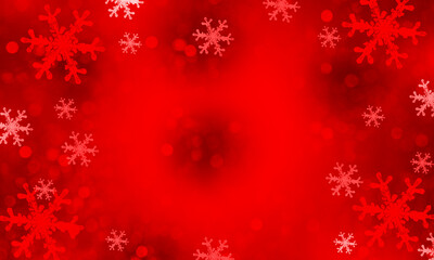 Abstract winter red background with snow flakes.
