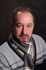 portrait of a man, various poses, looking at the camera, black background, pavilion, half-length portrait