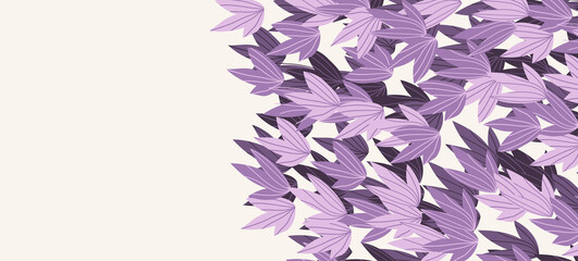 Fototapeta premium Floral web banner with drawn color exotic leaves. Nature concept design. Modern floral compositions with summer branches. Vector illustration on the theme of ecology, natura, environment