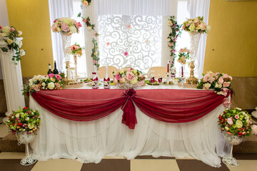 festive holiday table, gala, celebration, festivity table set for a wedding dinner