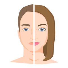 Half woman and half man face. Similarities and differences between man and woman. Male vs female opposition or social bias. Can be identity searching or change gender concept. Vector illustration 