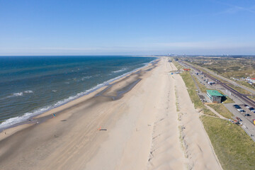 Zandvoort beach drone photo  on the North Sea coast of the Netherlands