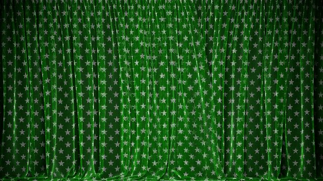 Realistic 3D animation of the stylish stars pattern green transparent fishnet curtain rendered in UHD with alpha matte